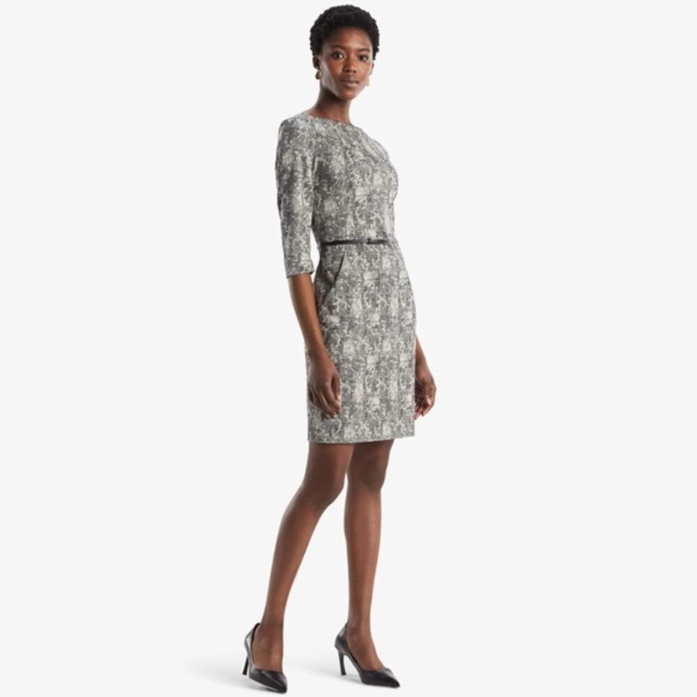 M.M. LAFLEUR Sheath Pencil Dress Black White Etsuko Crackle 3/4 Sleeve Size 2